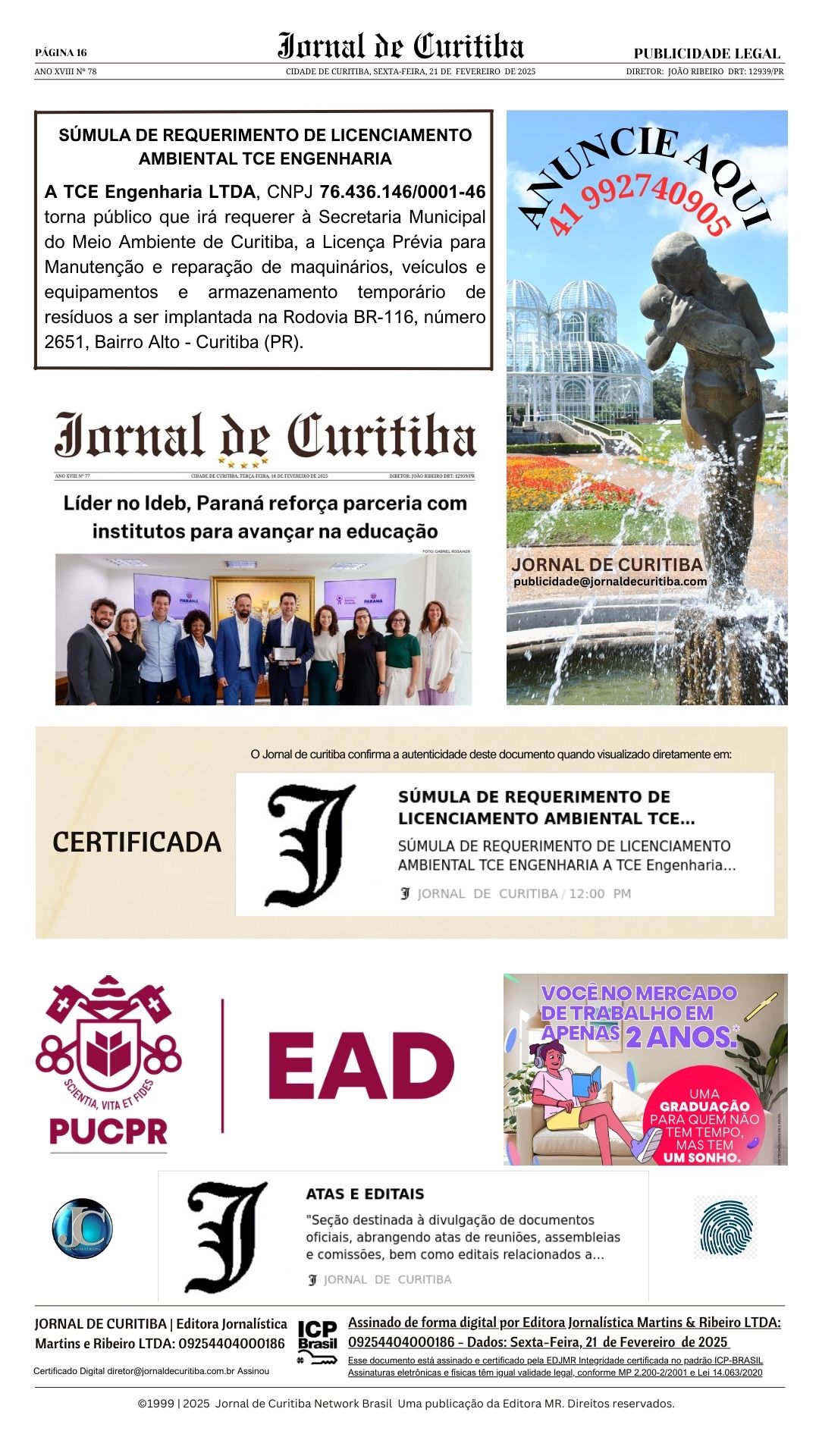 SÚMULA DE REQUERIMENTO DE LICENCIAMENTO AMBIENTAL TCE ENGENHARIA