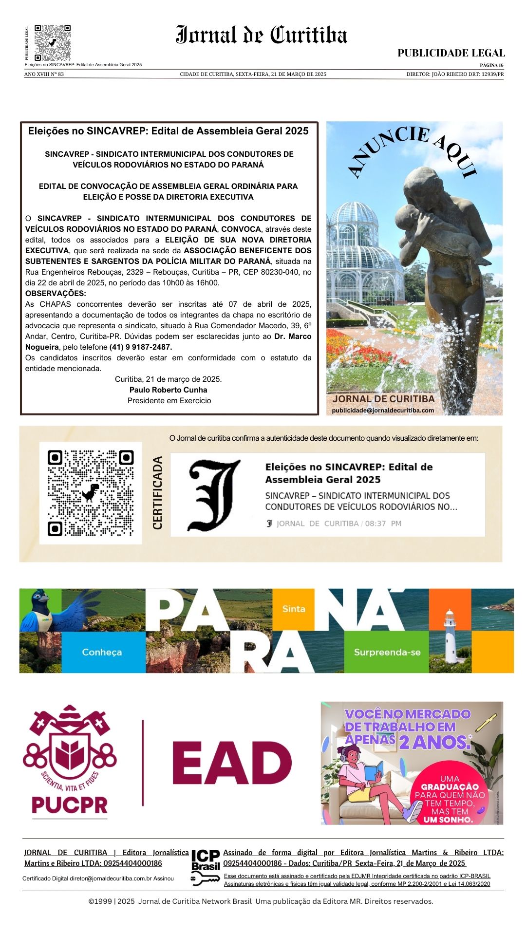 Eleições no SINCAVREP: Edital de Assembleia Geral 2025