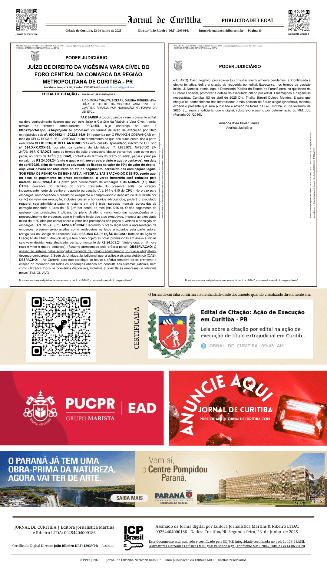 Edital de Citação: Ação de Execução em Curitiba