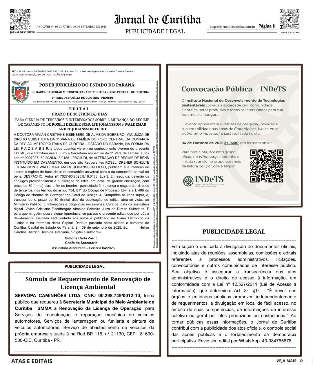 Edital da 1ª Vara de Família de Curitiba: Alteração de Bens