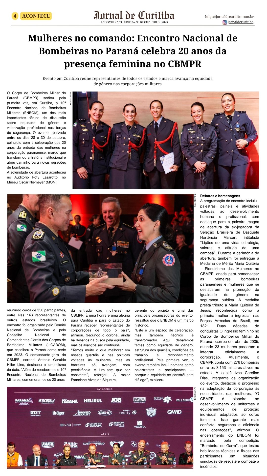 Mulheres no comando: Encontro Nacional de Bombeiras no Paraná celebra 20 anos da presença feminina no CBMPR